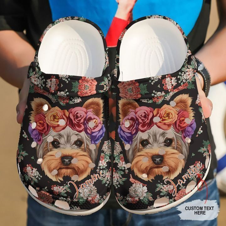 Yorkshire Personalized Floral Yorkie Rubber Crocs Clog Shoes Comfy Footwear