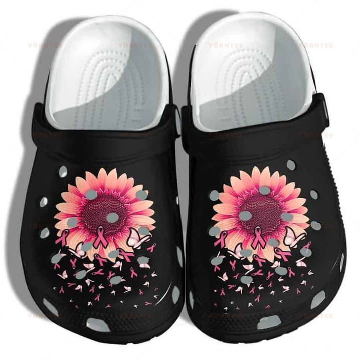Sunflower Breast Cancer Awareness Merch Shoes Crocs - Butterfly Pink Cancer Gift For Lover Rubber Crocs Clog Shoes Comfy Footwear
