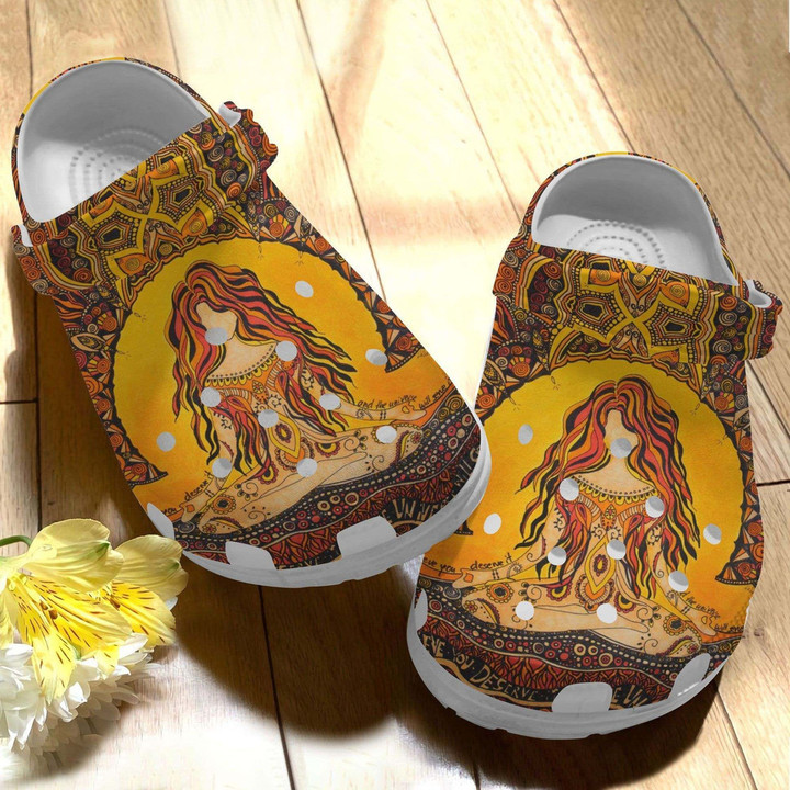 Yoga Hippie Mandala Gift For Lover Rubber Crocs Clog Shoes Comfy Footwear