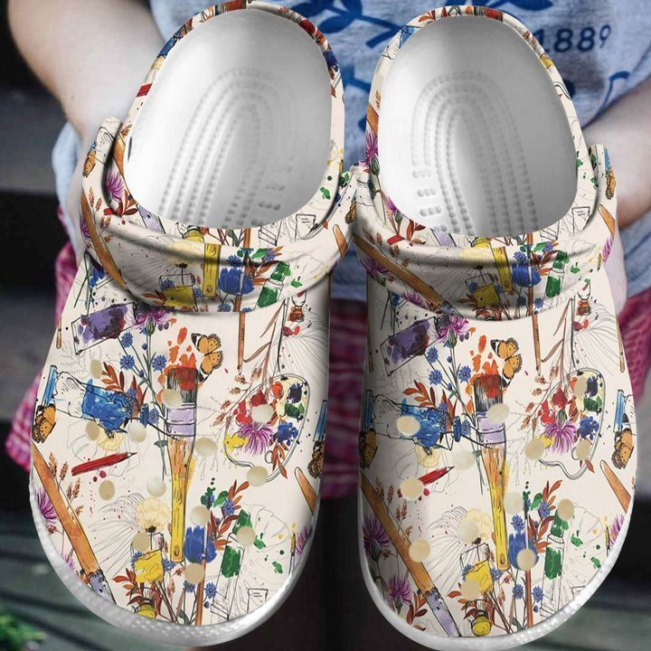 Painting Wildflower Art Rubber Crocs Clog Shoes Comfy Footwear