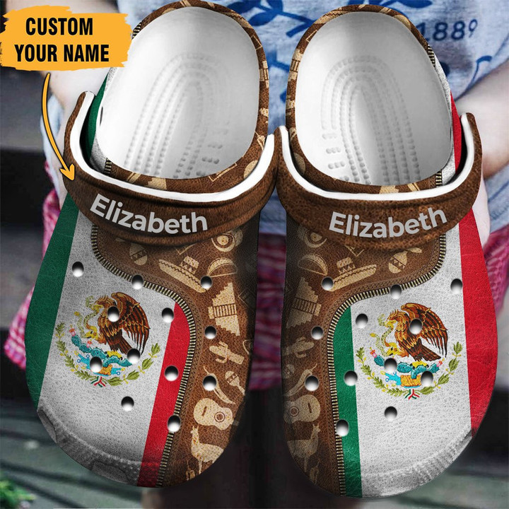 Mexico Mexican Flag And Symbols Zipper Gift For Fan Classic Water Rubber Crocs Clog Shoes Comfy Footwear