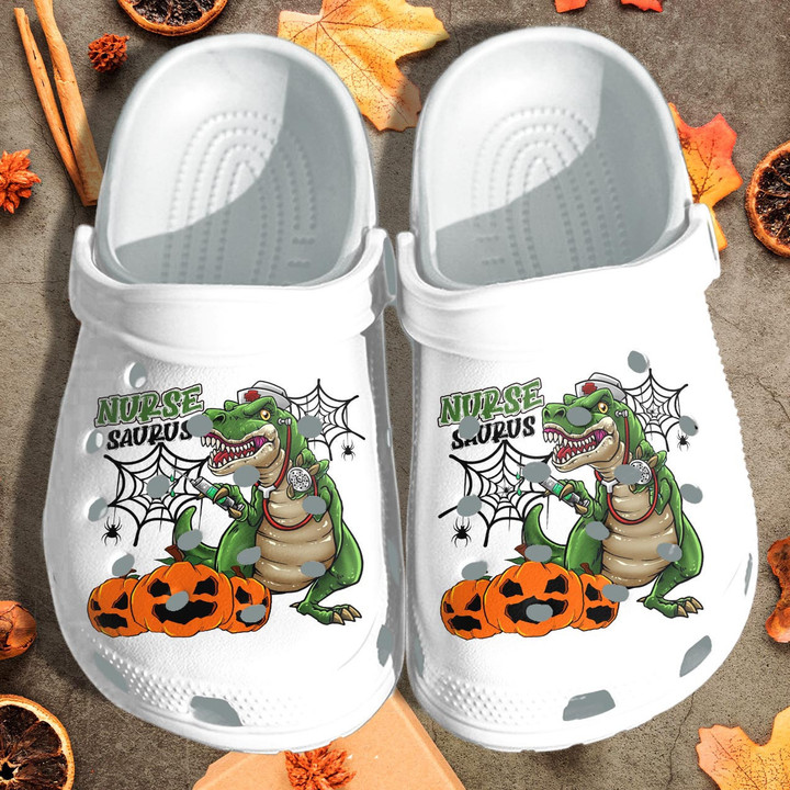 Pumpkin Nurse Dinosaurus Halloween Funny Custom Shoes - Dinosaur Nurse Halloween Cartoon Outdoor Shoes Gift For Men Women