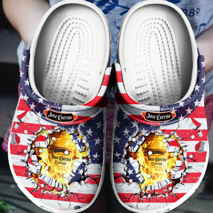 Wine Tequila Jose Cuervo America Flag Gift For Lover Rubber Crocs Clog Shoes Comfy Footwear