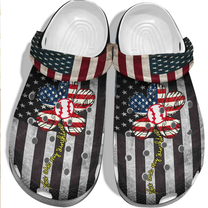 Usa Flag Flower Baseball Custom Shoes - Baseball My Sunshine Shoes 4Th Of July Gift For Wife