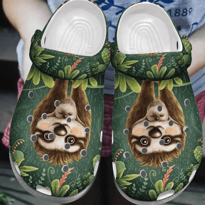 Sloth Mom With Baby Tropical Gift For Lover Rubber Crocs Clog Shoes Comfy Footwear