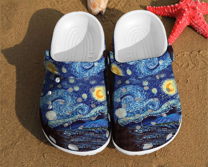 Starry Night Vincent Van Gogh Paintings Gift For Fan Classic Water Rubber Crocs Clog Shoes Comfy Footwear