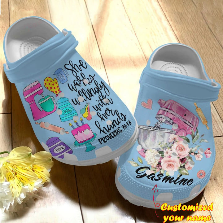 Baking Crocs - Personalized Baking She Works Willingly Clog Shoes For Men And Women