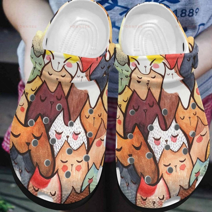 Cute Teams Cats All Over Colorful Fashion Gift For Lover Rubber Crocs Clog Shoes Comfy Footwear