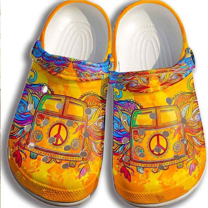 Hippie Bus Gift For Lover Rubber Crocs Clog Shoes Comfy Footwear
