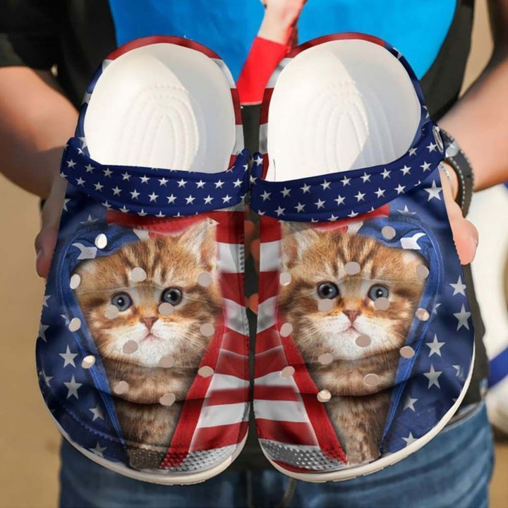 Cat American Flag Printed Gift For Lover Rubber Crocs Clog Shoes Comfy Footwear