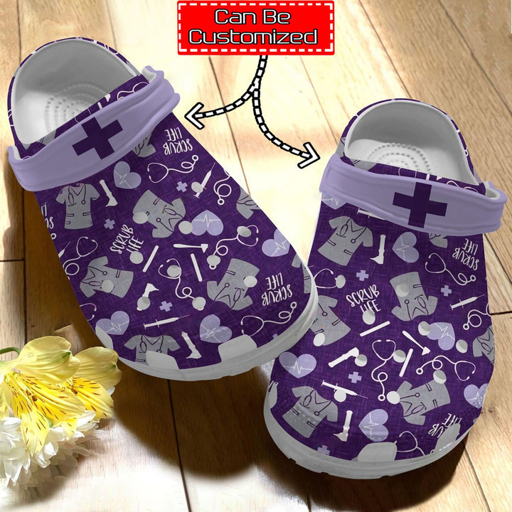 Nurse Crocs - Personalized Nurse Scrub Life Pattern Clog Shoes For Men And Women