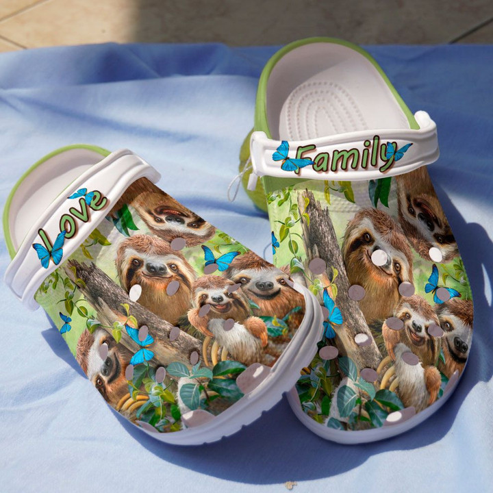 Love Family Sloth With Butterfly Shoes - Happy Animal Crocbland Clog Birthday Gift For Man Woman