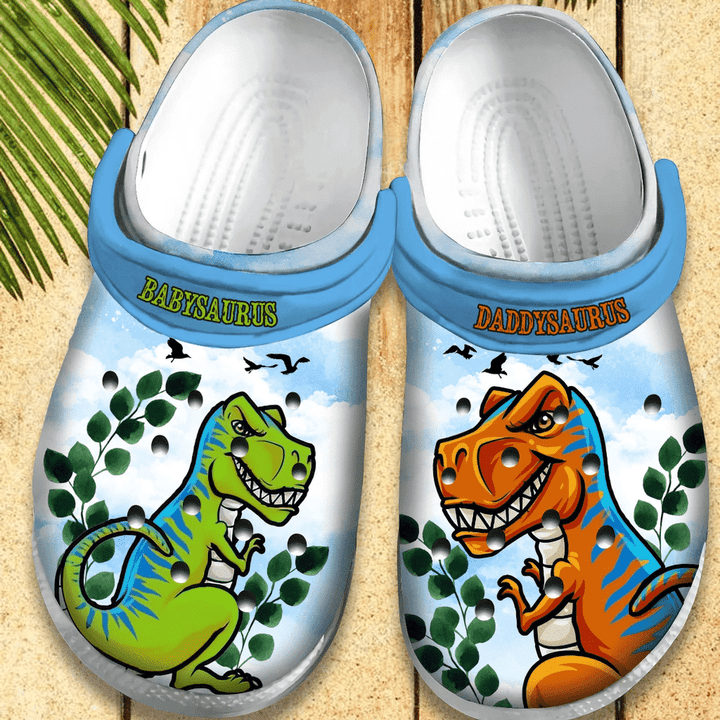 Daddysaurus And Babysaurus Gift For Lover Rubber Crocs Clog Shoes Comfy Footwear
