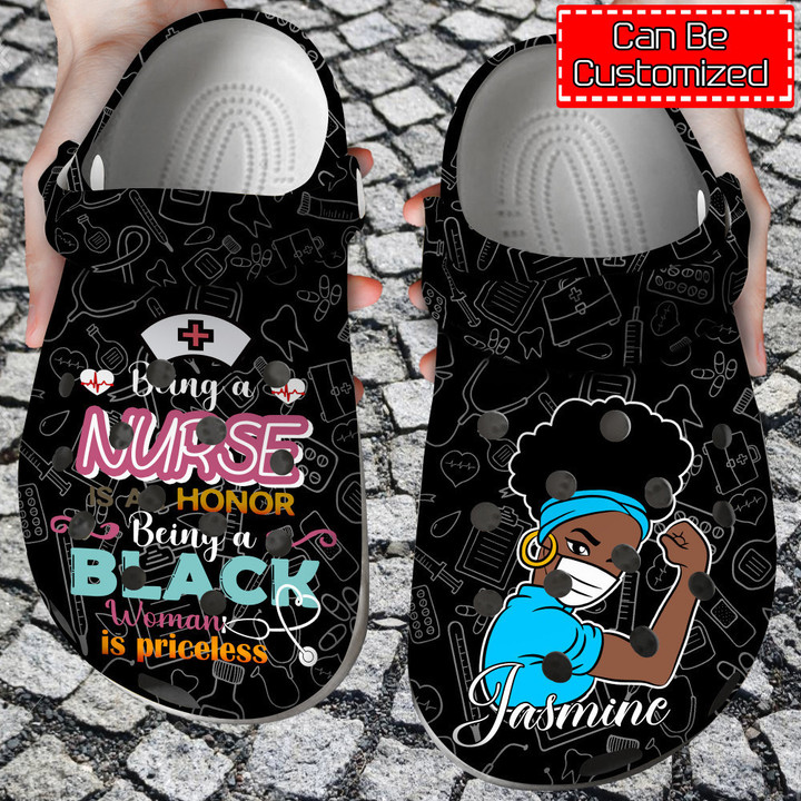 Nurse Crocs - Nurse Personalized Black Clog Shoes For Men And Women