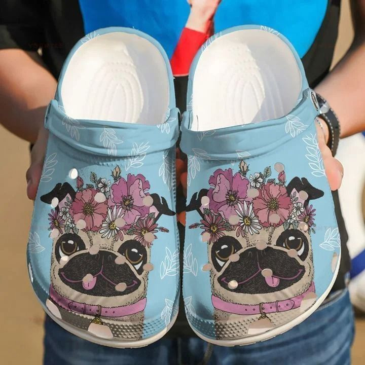 Pug Love Flower 3 Gift For Lover Rubber Crocs Clog Shoes Comfy Footwear