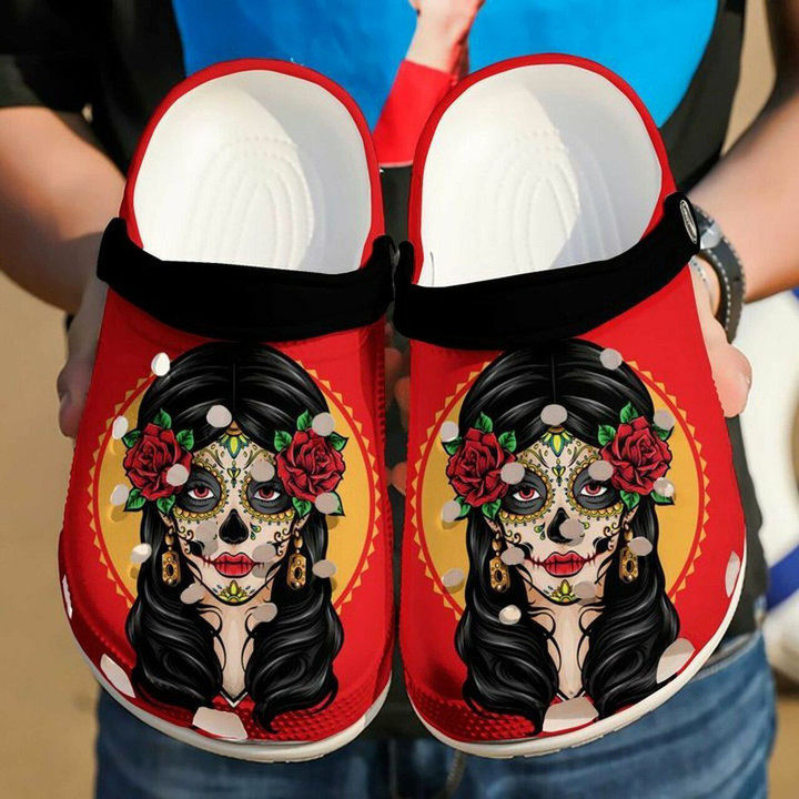 Skull Girl Roses 102 Gift For Lover Rubber Crocs Clog Shoes Comfy Footwear