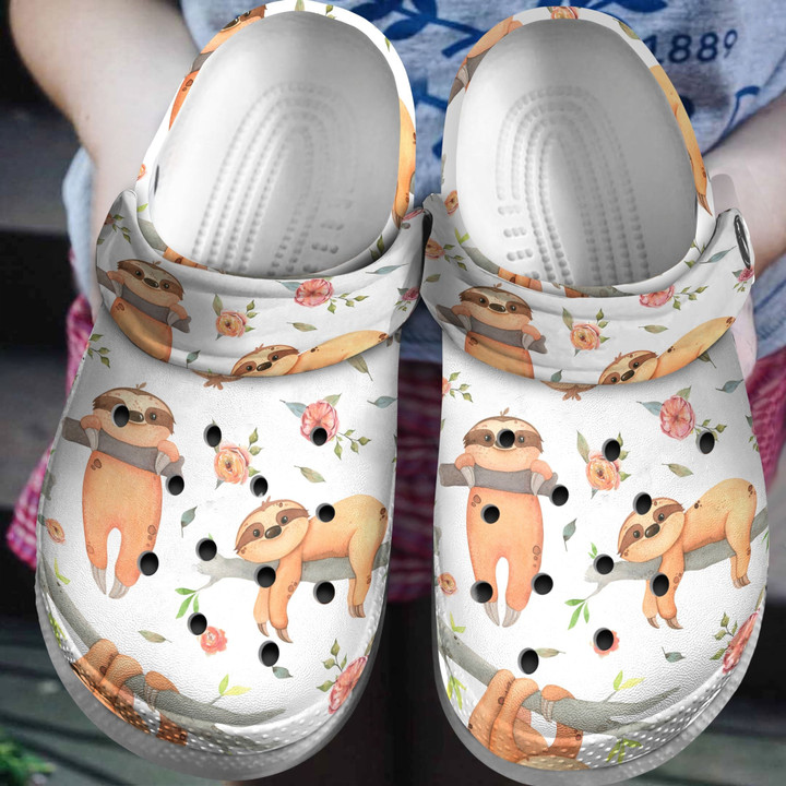 Cool Sloth With Flower Shoes - Funny Animal Crocs Clog Gift For Birthday