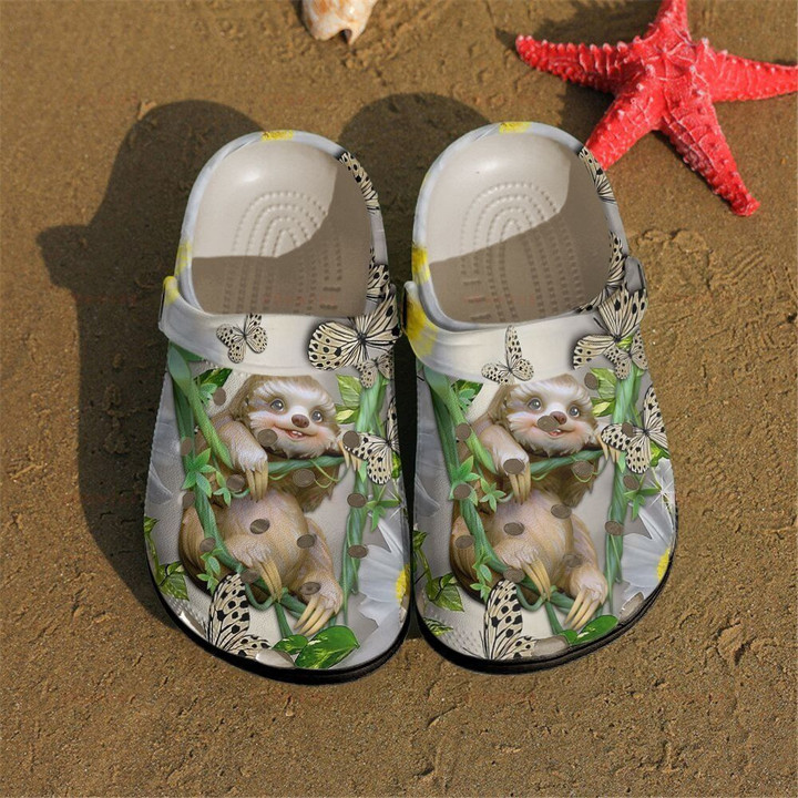 Butterfly Sloth Tree Gift For Lover Rubber Crocs Clog Shoes Comfy Footwear