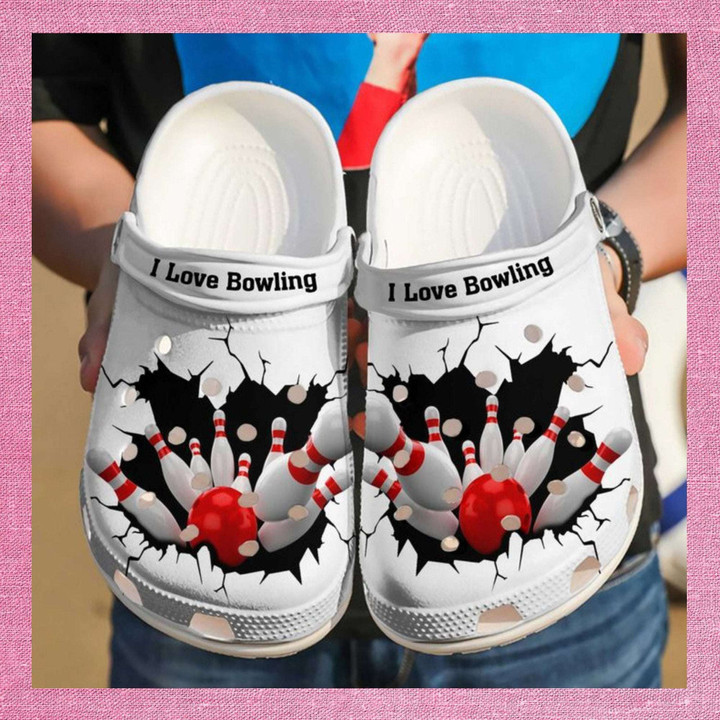Bowling I Love Rubber Rubber Crocs Clog Shoes Comfy Footwear