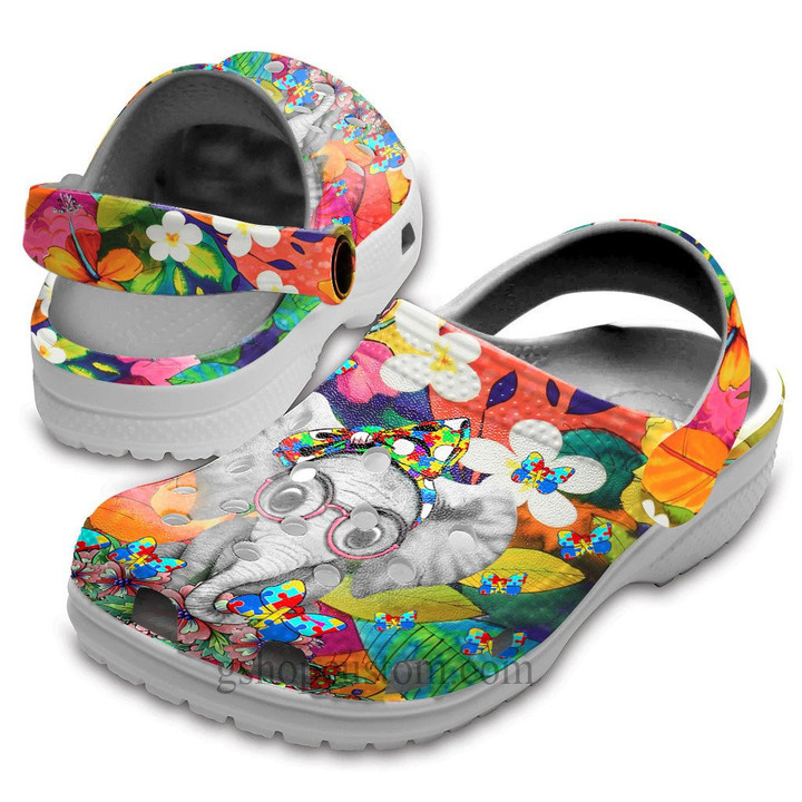 Elephant Autism Butterfly Flower Rainbow Crocs Shoes - Autism Awareness Be Kind Shoes Croc Clogs