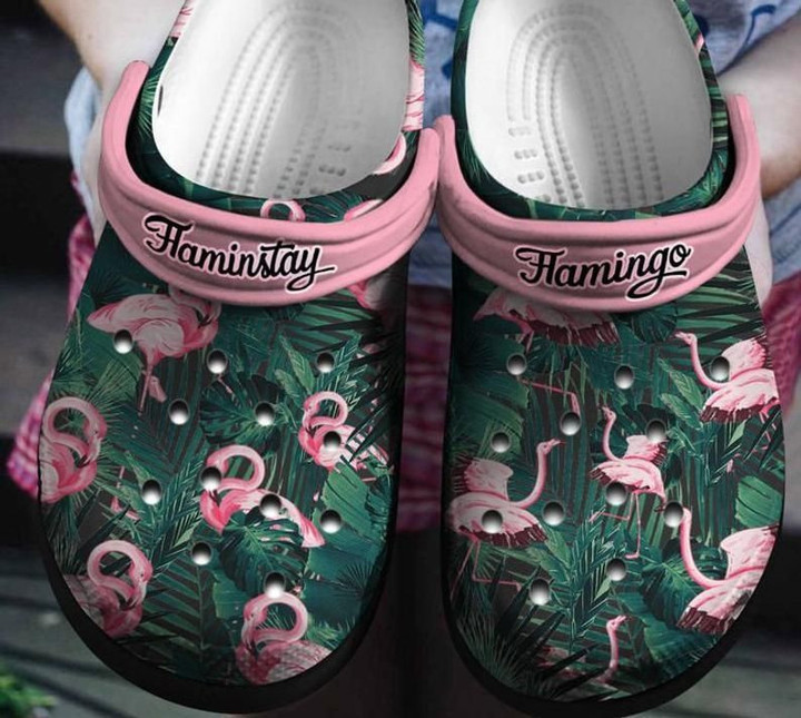 Flamingo Tropical Leaves Hawaii Crocs Rubber Crocs Clog Shoes Comfy Footwear