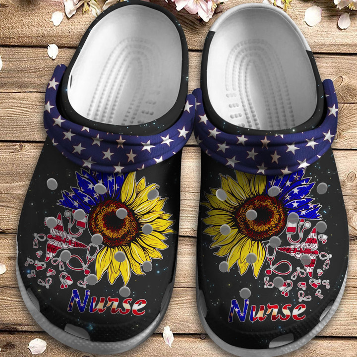 Sunflower Nurse Us Flag Shoes 4Th Of July - Nurse Shoe Outdoor Shoes Birthday Gift For Woman Girl Daughter Sister Friend