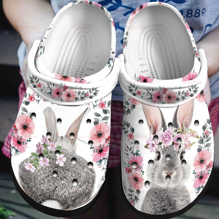 Rabbit Flower Gift For Lover Rubber Crocs Clog Shoes Comfy Footwear