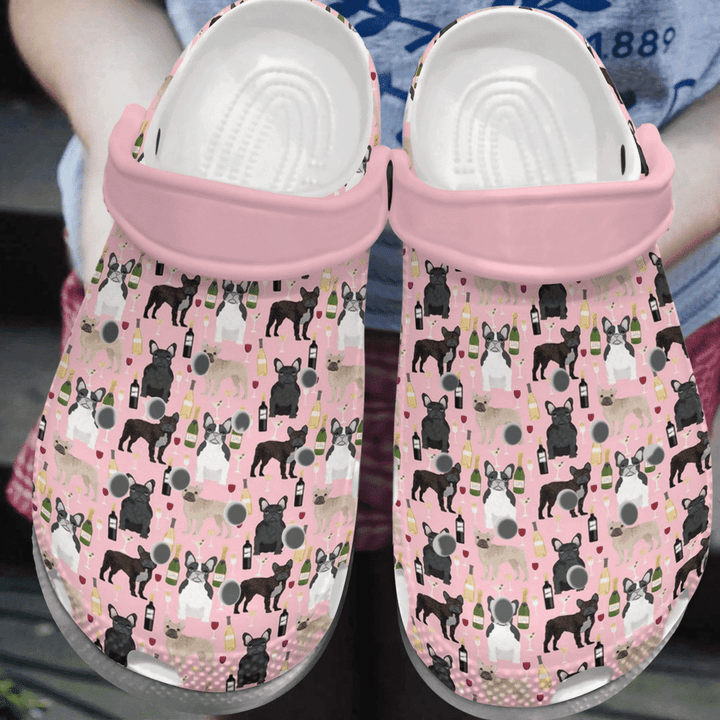 French Bulldog And Wine Drunk Frenchies Gift For Lover Rubber Crocs Clog Shoes Comfy Footwear