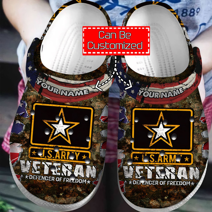US Army Veteran Defender of Freedom Crocband Clog Personalized Veteran Crocs