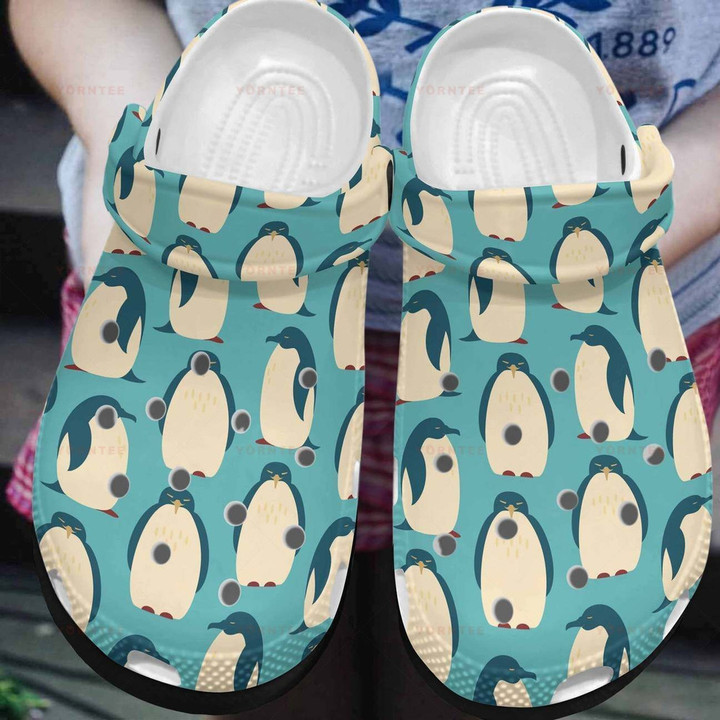Cute Green Penguin Blue Gift For Lover Rubber Crocs Clog Shoes Comfy Footwear