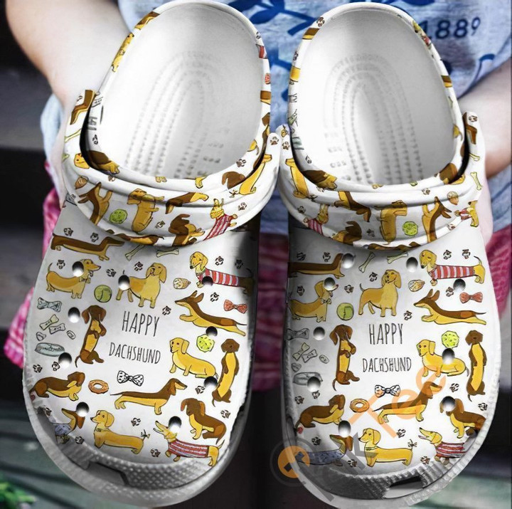 Happy Dachshund Rubber Crocs Clog Shoes Comfy Footwear