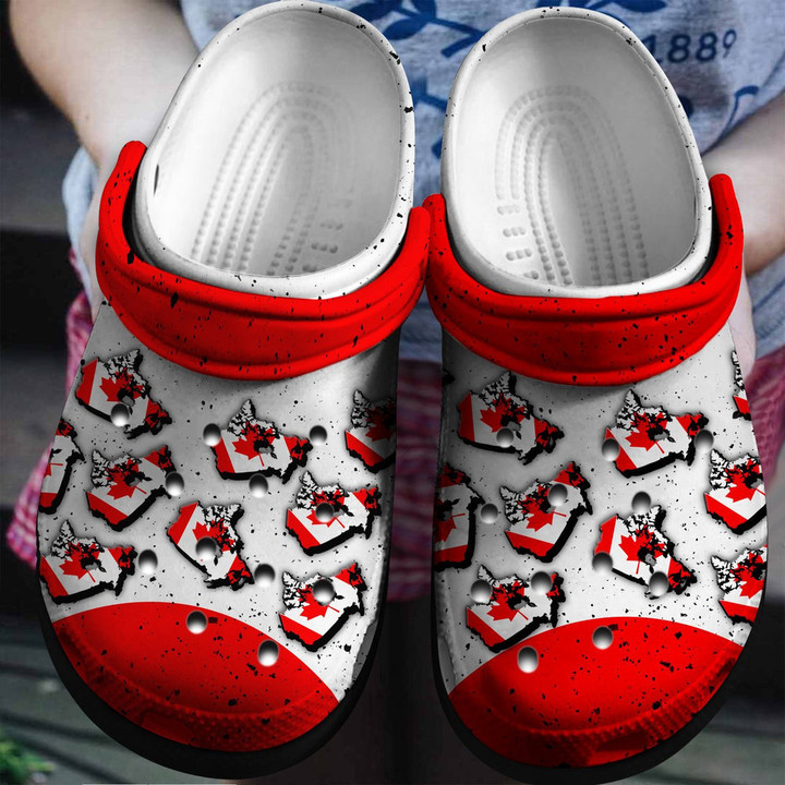Canada Flag In Map For Men And Women Gift For Fan Classic Water Rubber Crocs Clog Shoes Comfy Footwear