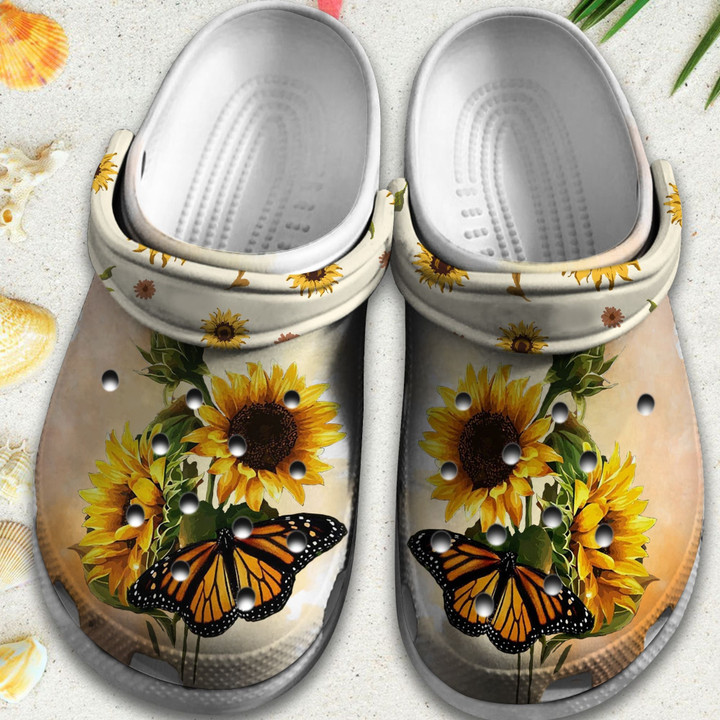 Butterfly On Sunflower Shoes - Sunflower World Custom Shoes Gift For Women Girl Grandma Mother Daughter Sister Niece Friend