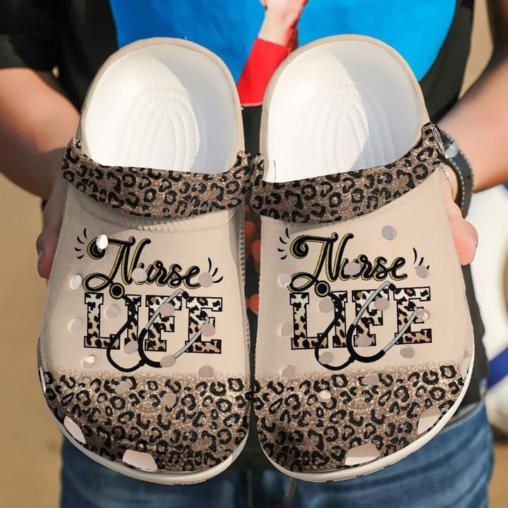 Nurse Nursing Life Cheetah Rubber Crocs Clog Shoes Comfy Footwear
