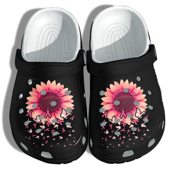 Sunflower Breast Cancer Awareness Merch Shoes - Butterfly Pink Cancer Beach Shoes Support Women