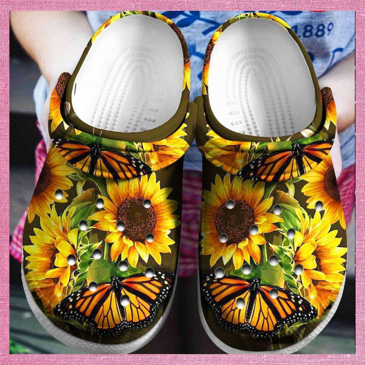 Butterfly Sunflower Rubber Crocs Clog Shoes Comfy Footwear