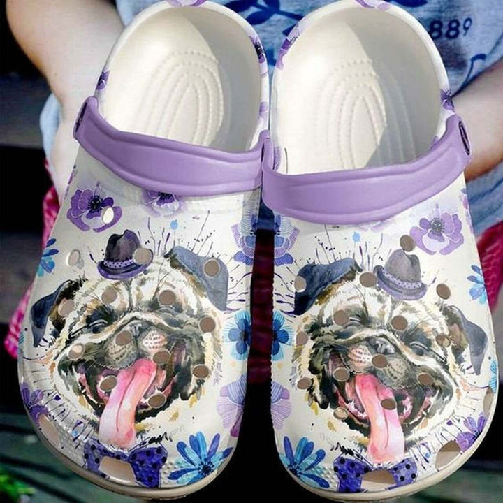 Pug Dog Love Smile 102 Gift For Lover Rubber Crocs Clog Shoes Comfy Footwear