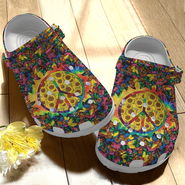 Butterfly Hippie Sunflower Gift For Lover Rubber Crocs Clog Shoes Comfy Footwear