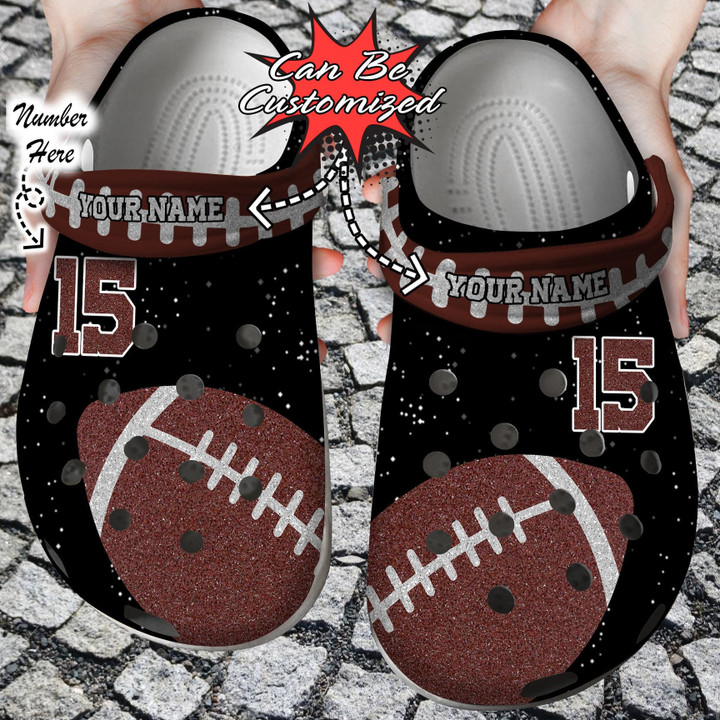 Custom Name  Number Football Glitter Crocs Clog Shoes Football Crocs