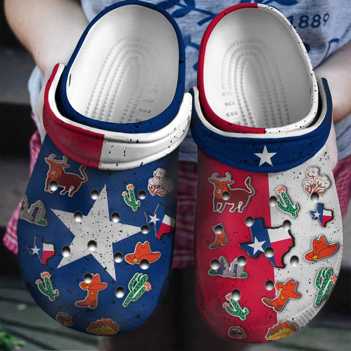 Texas Flag Symbol Gift For Fan Classic Water Rubber Crocs Clog Shoes Comfy Footwear