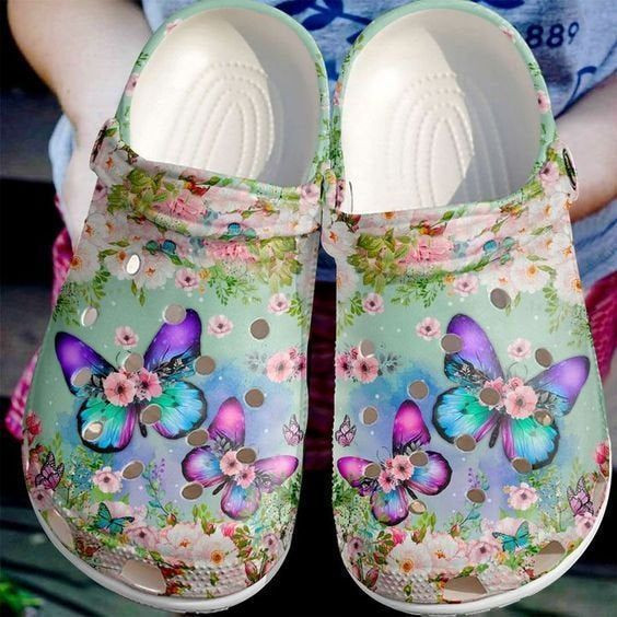 Butterfly Flower Rubber Crocs Clog Shoes Comfy Footwear