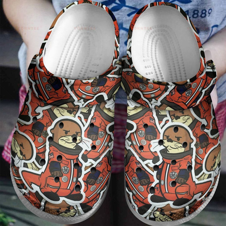 Otter Astronaut Stickers Gift For Lover Rubber Crocs Clog Shoes Comfy Footwear