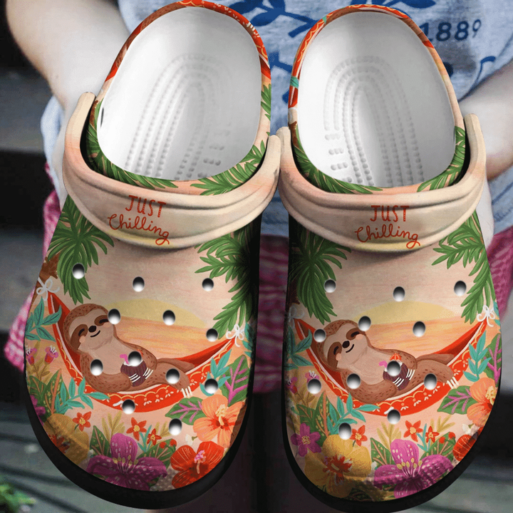 Just Chilling Sloth Summer Time Gift For Lover Rubber Crocs Clog Shoes Comfy Footwear