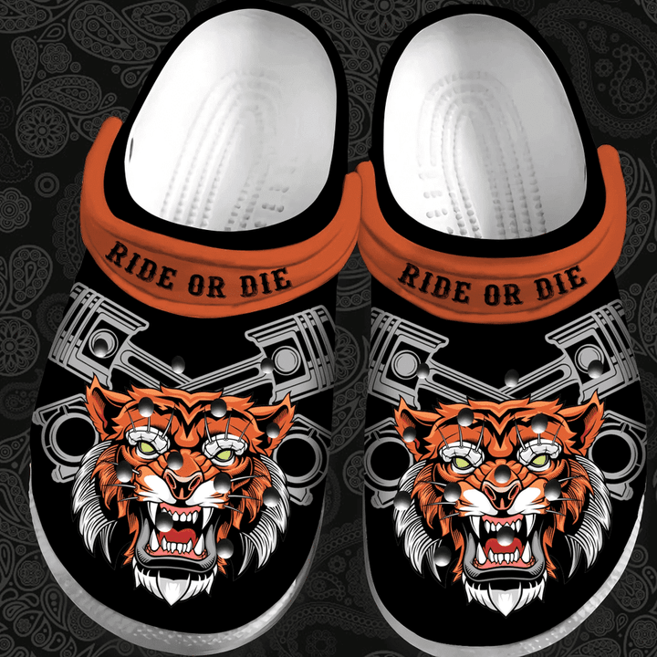 Ride Or Die Biker Tiger Gift For Lover Rubber Crocs Clog Shoes Comfy Footwear