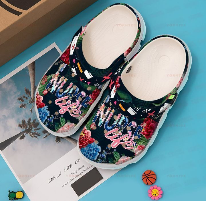 Nurse Floral Life Gift For Lover Rubber Crocs Clog Shoes Comfy Footwear