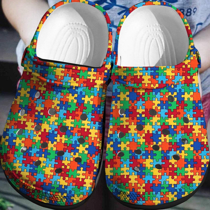 Mini Puzzle Autism Awareness Gift For Lover Rubber Crocs Clog Shoes Comfy Footwear