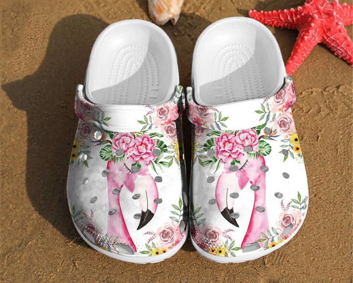 Flamingo Flower Watercolor Floral Rubber Crocs Clog Shoes Comfy Footwear