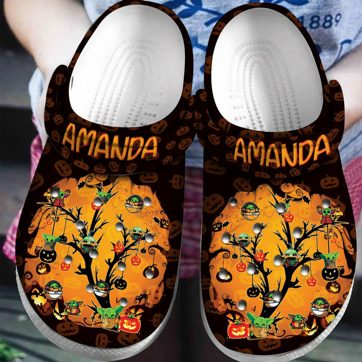 Cute Halloween Tree Grogu Rubber Crocs Clog Shoes Comfy Footwear