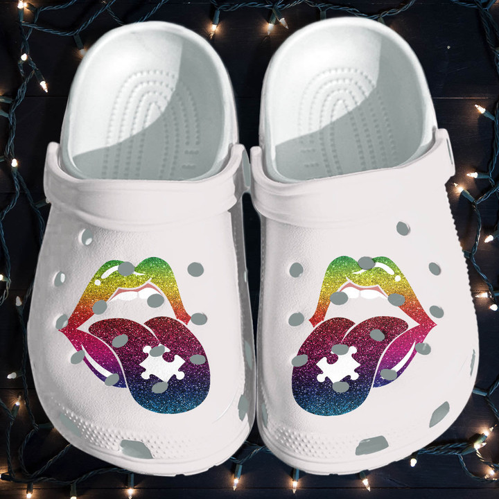 Rainbow Lip Tongue Be Kind Custom Shoes - Autism Awareness Outdoor Shoes Gifts For Daughter Girls