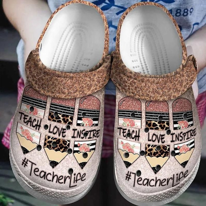 Teacher Life Crocs Teach Love Inspire Crocs Teacher Crocs Rubber Crocs Clog Shoes Comfy Footwear